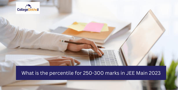 What is the percentile for 250-300 marks in JEE Main 2023