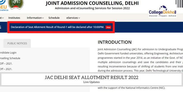 JAC Delhi Seat Allotment Result 2022