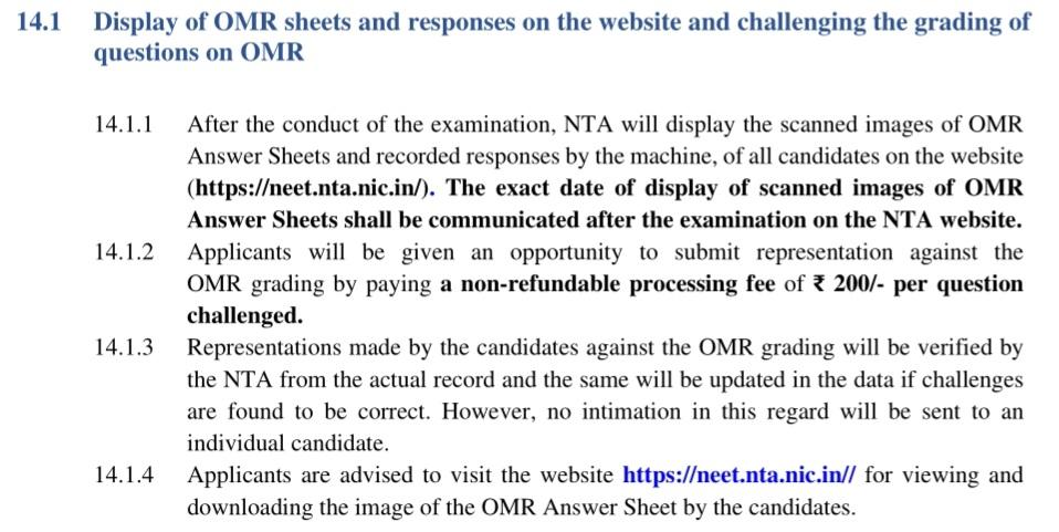 NEET 2023 OMR Response Sheet